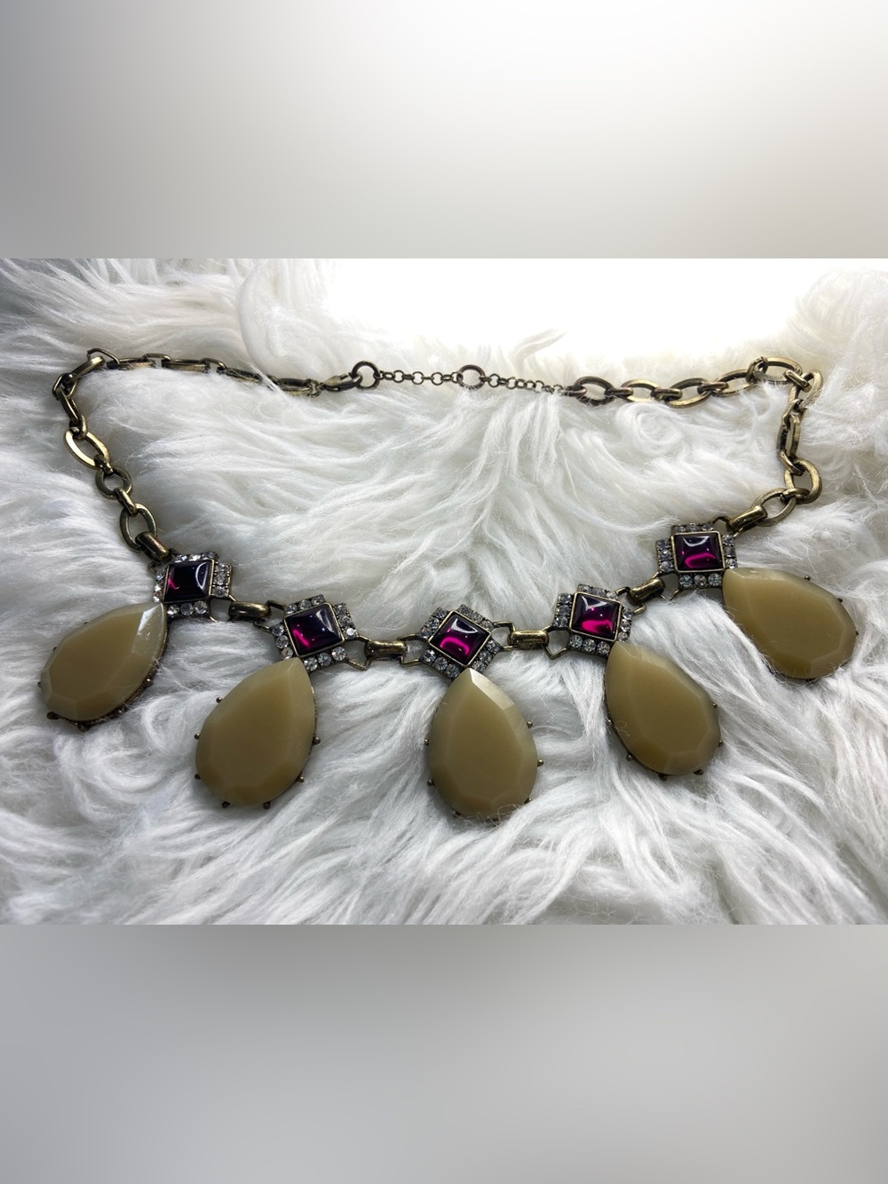Anthropologie Acrylic & Glass Rhinestone Statement Bronze Tone Necklace